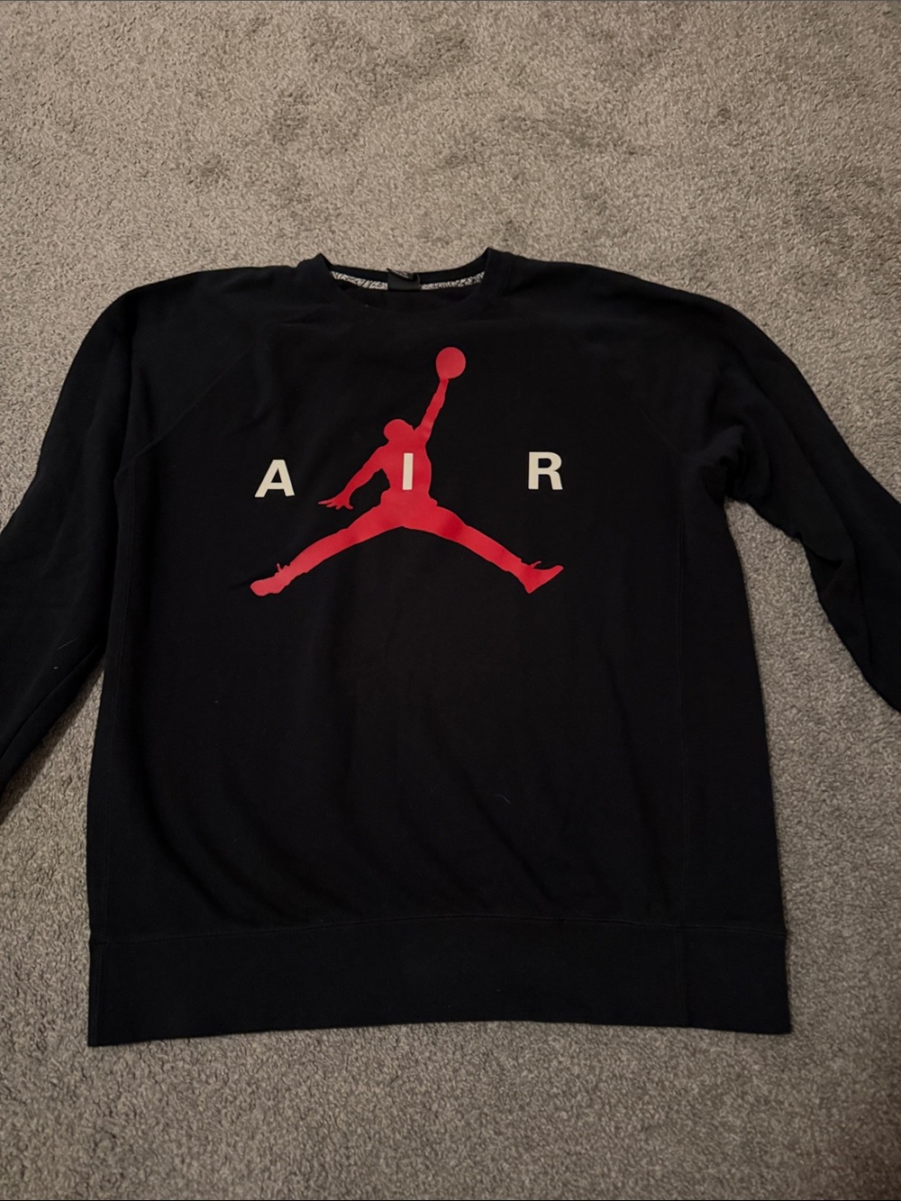 Jordan Black Crewneck Sweatshirt with Red Jumpman and White AIR Letters